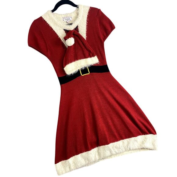Poof New York Christmas Knit Sweater Dress Womens L Red/White Holiday Mrs Claus